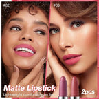 2Pcs Matte Lipstick Crayon Set for Women, Long Lasting Waterproof Velvet Lip Liner Pencil, High Pigment Creamy Lipstick, Longwear Non-Drying Lip Makeup Cruelty-free 24 Hours Original, 02#+03#
