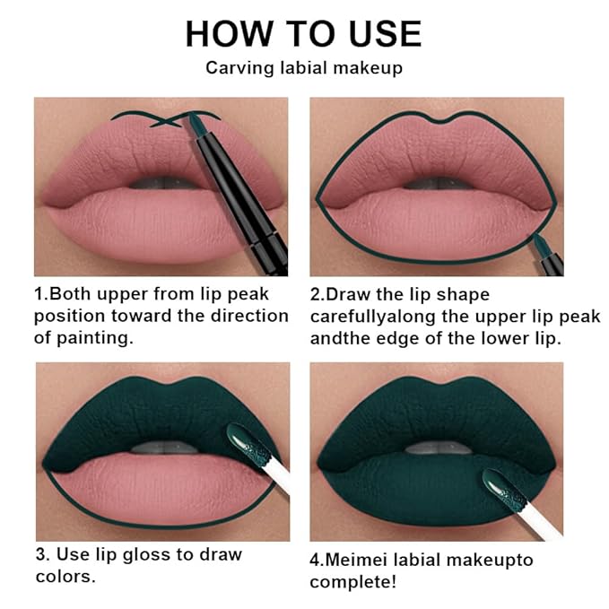 evpct 3Pcs Dark Black Green Purple Matte Lip Liner and Liquid Lipstick Lip Stain Sets for Women Long Lasting Waterproof, 24 Hours Goth Lipstick labiales matte mate larga duracion listip 24 hours, 19#