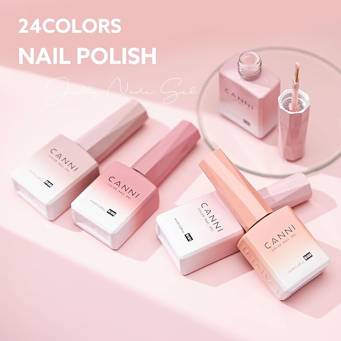 CANNI CC7 30 Pcs 9ML Hema-Free Jelly Gel Nail Polish Set with Base Top Coat- Jelly Nude Pink Translucent Gel Polish Colors Kit, Soak Off LED Nail Manicure Kit DIY at Home Salon Gifts