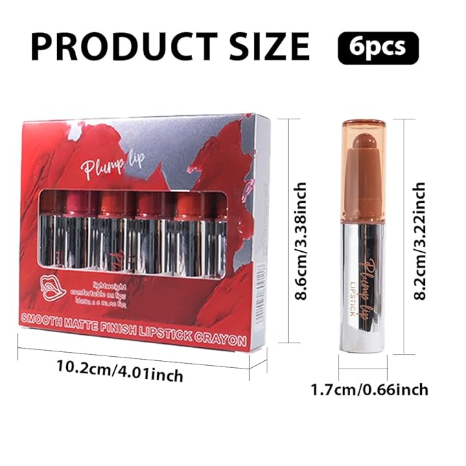 evpct 6Pcs Matte Lip Crayon Bar Set, Maroon Plum Purple Nude Brown Brownish Red Rose Orange Matte Lipsticks, Long Lasting Waterproof Lips Stick for Women, Creamy Smooth High Pigment Velvet Lipstick