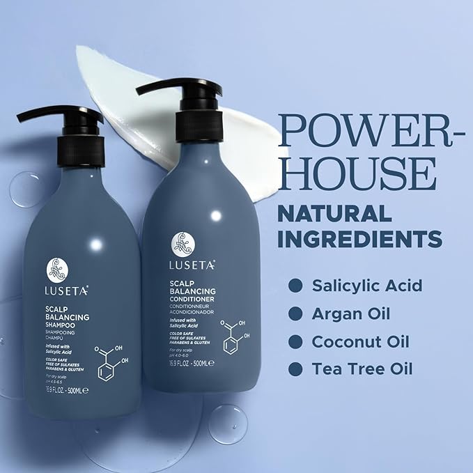 Luseta Salicylic Acid Shampoo and Conditioner Set for Men and Women, Scalp-Balancing, Reducing Build-up, Flake Control Shampoo for Men, Clarifying Shampoo for Refreshing, pH-Balanced, 2 x 16.9 Fl Oz