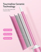 Wavytalk 3/8 Inch Small Curling Wand, Wand Curling Iron for Short & Long Hair, Ceramic Barrel with Adjustable Temperature, Heat Resistant Glove Included (Rose Pink)