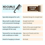 XO Curls Shower Detangling Comb - wide tooth comb with hook for easy hanging in shower, removes knots and tangles gently