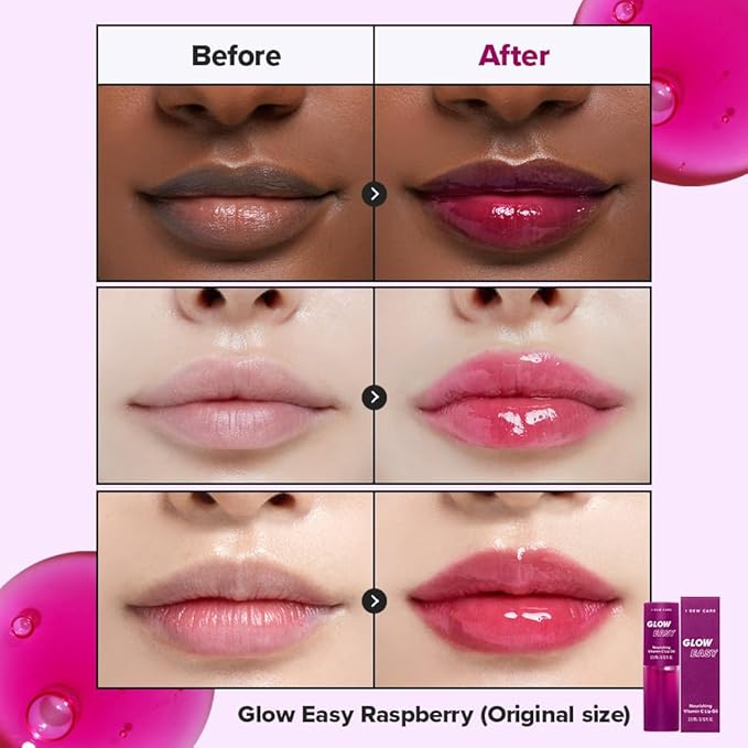 I DEW CARE Lip Gloss - Glow Easy Raspberry | Jojoba Seed Oil, Vitamin C, Pigmented Glossy Stain, Hydrating, Korean Makeup, Pink Color, Moisturizing, Nourishing, 0.12 FL Oz