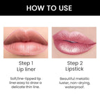 Kaely 2-in-1 Light Pink Pale-Pink Metallic Shine Shimmer Lip Liner & Lipstick Combo Set Kit for Women, Lightweight Hydrating Formula High Impact Full Coverage Lipstick and Lip Liner Makeup Gloss 16