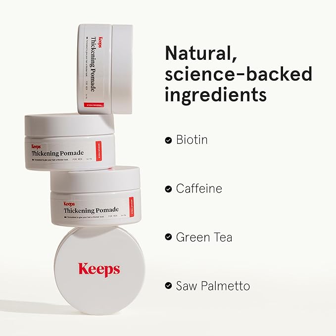 Keeps Matte Thickening Hair Pomade for Men - All-Day Medium Hold Styling Pomade with Natural Ingredients for Visibly Thicker, Fuller Hair - Biotin, Caffeine, Green Tea & Saw Palmetto