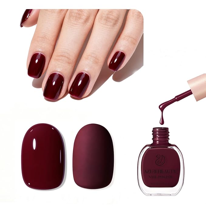 AZUREBEAUTY Dark Red Nail Polish, Quick Dry Nail Lacquer Natural Strengthening Treatment Kit DIY Salon at Home Women Gifts 0.34 fl oz