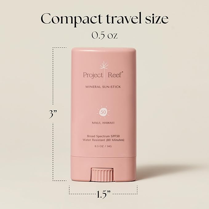 Project Reef SPF 50 Mineral Sunscreen Stick – Compact SPF Stick, Hawaii Reef Act 104 Compliant, Vegan, Ocean-Friendly, Water-Resistant, 0.5 oz