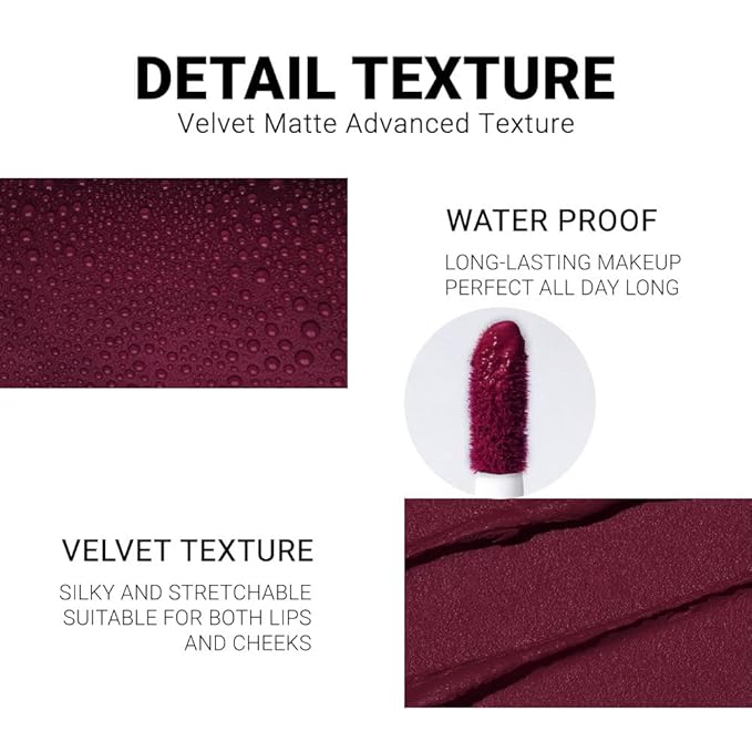 evpct 1Pcs Plum Purple Silky Velvet Matte Liquid Lipstick Lip Gloss Set for Women Long Lasting 24 Hours Color Stay Lipstick 07#