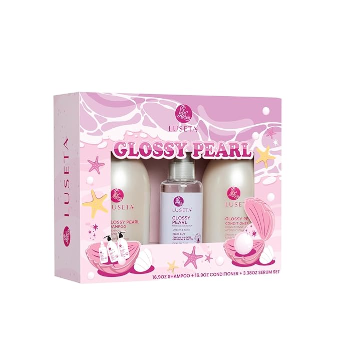 Luseta Glossy Pearl Trio Hair Care Set Smoothing & Moisturizing Shampoo and Conditioner Hydrating Hair Oil Detangle,Nourish Strands Add Shine