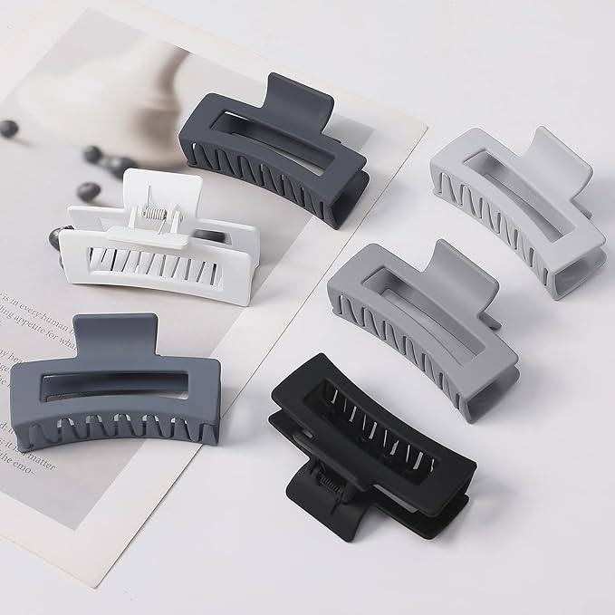 6 Pack Hair Clips, 3.5 Inch Medium Hair Claw Clips for Women and Girls - Grey