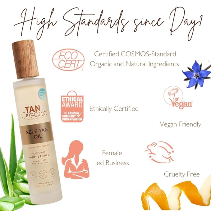 TanOrganic Self Tanning Oil Fake Tan Certified Organic Natural Vegan 100ml