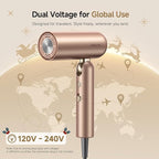 Dreame Pocket Pro Hair Dryer, Dual Voltage Travel Blow Dryer with Diffuser, 1300W Professional HighSpeed Ionic Hair Blower, Fast Drying, Low Noise, Lightweight, No Heat Damage, Global Travel 120V/240V