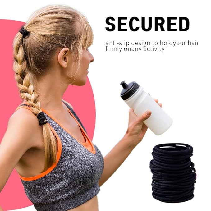 120 Pieces Black Hair Ties for Thick and Curly Hair Ponytail Holders Hair Elastic Band for Women or Men(4mm)