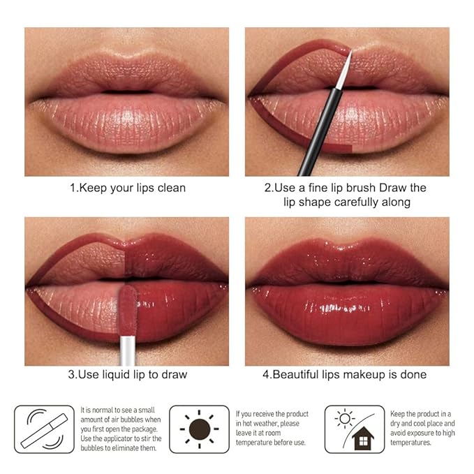 evpct Cranberry Red Shiny Longwear No-Budge Liquid Lip Color Lipstick Makeup, Highly Pigmented Color Instant Shine, Waterproof Long Lasting Lipstick for Women, Lip Stain Gloss Lip Liner Brush, 04#