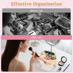 Personalized Travel Makeup Bag Set, Initial Cute Cherry Makeup Organizer Bag, Toiletry Skincare Cosmetic Bag, Valentine’s Day Gifts for Women/Girls, Open Flat Toiletry Pouch with Brush Pocket