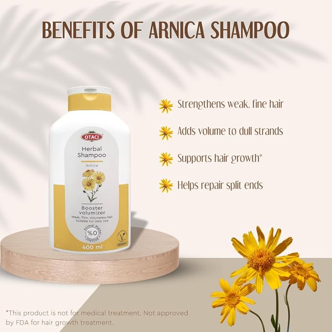 OTACI Herbal Strengthening and Volumizing Shampoo with Arnica, Everyday Use For Weak, Fine, and Flat Hair, Horsetail, Ginseng, Provitamin B5, No Paraben, No Silicon, No Alcohol 13.5 Fl Oz