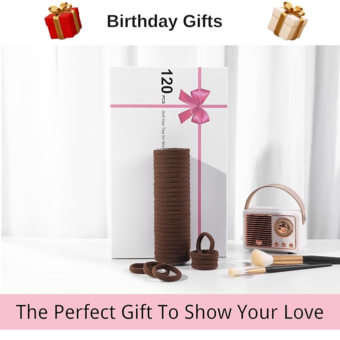 LuSeren 120 Pcs No Damage Hair Ties for Thick Hair, Large Soft Seamless Nylon Hair Elastics for Women, Ponytail Holders, Hair Accessories – brown