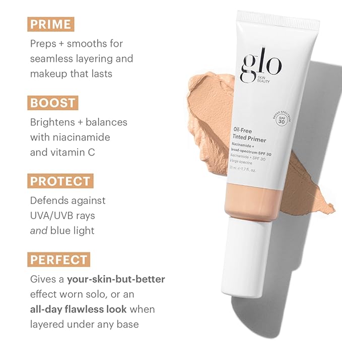 Glo Skin Beauty Oil-Free Tinted Primer SPF 30, (Light) 1.7 oz - Mineral Makeup for Face, 4-in-1 Foundation Primer, Sheer Coverage, Skincare & Sunscreen With Broad Spectrum UVA/UVB Protection