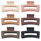 Hair Clip, 3.5 Inch Medium Square Claw Clips Rectangle Clips 6 Pack Rubber Paint Acrylic Plastic Metal, Non-Slip Design for Women Girls - Coffee
