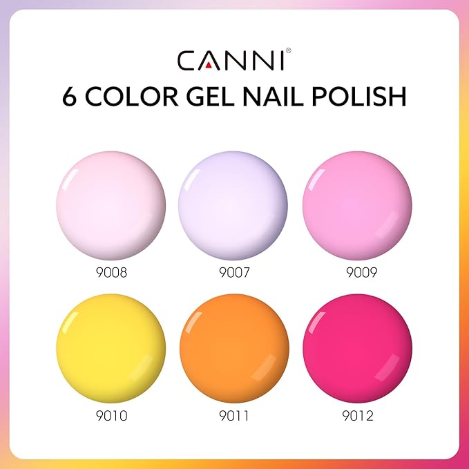 CANNI 6 Colors 9 ML Hema-Free Pink Gel Nail Polish Set, Hot Pink Purple Yellow Orange Kit, Soak Off LED Nail Gel Manicure Kit DIY at Home Salon Gifts
