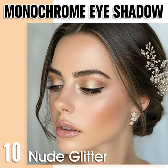 Light Nude Brown Single Glitter Eyeshadow Makeup, Neutral Powde Eye Shadow for Women, Nude Shimmer Singles Eyeshadow Palette Pigmented Waterproof, Girls Christmas Eyeshadows Gift