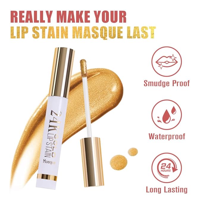 2Pcs 2025 New Gold Liquid Matte Lip Liner Stain Peel Off with Tweezer, Long Lasting, Waterproof Matte Lipstick Lip Gloss Tattoo for Women, Smudge-proof Non-Stick Cup Lip Tint Makeup 03#+04#