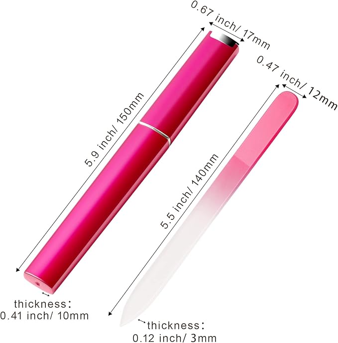 6 Pcs Glass Nail File With Case, Crystal Nail Files for Natural Nails Fingernail Files Set, Double Sided Etched Nail Filer Professional Ceramic Glass File for Travel Gifts Package Fine Grit