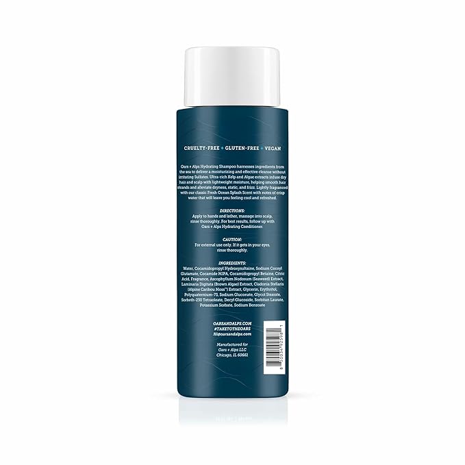 Oars + Alps Men's Sulfate Free Hydrating Shampoo, Infused with Kelp & Algae Extracts, Moisturizing Formula, Fresh Ocean Splash Scent, 1 Pack, 13.5 Fl Oz