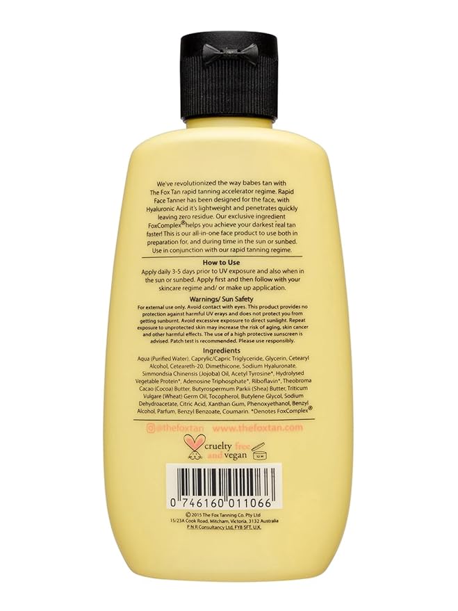 The Fox Tan Rapid Face Tanner, Tanning Accelerators For Deeper & Faster Tans, Contains Hyaluronic Acid & Jojoba Oil, Vegan & Cruelty Free, 90ml
