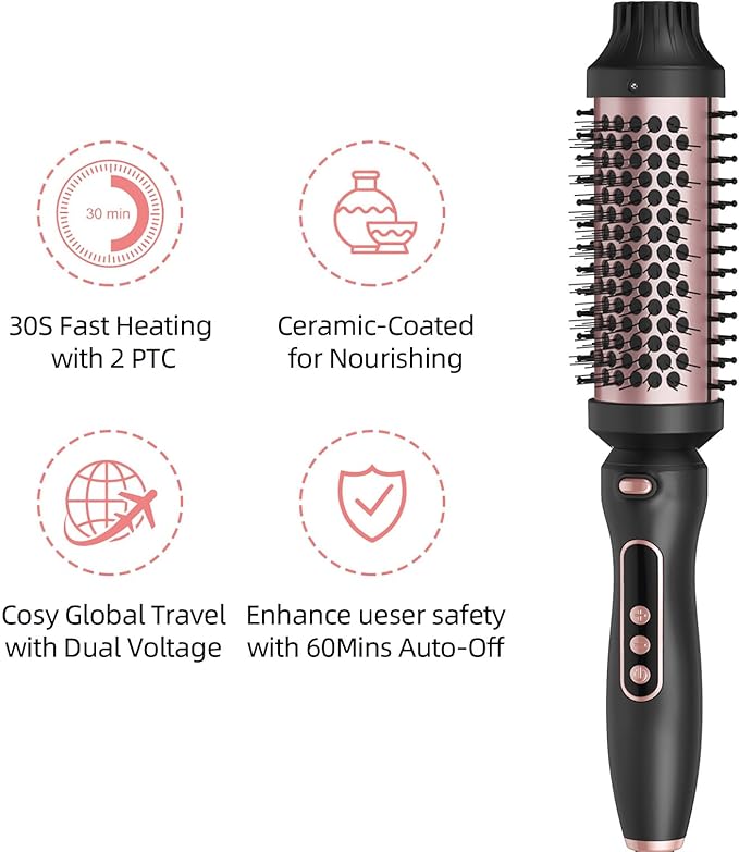 Thermal Brush, 1.7 Inch Heated Round Brush for Women, Dual Voltage Negative Ion Hot Brushes Styler for Blowout Look, Curling & Volumizing & Straightener for Dry Hair