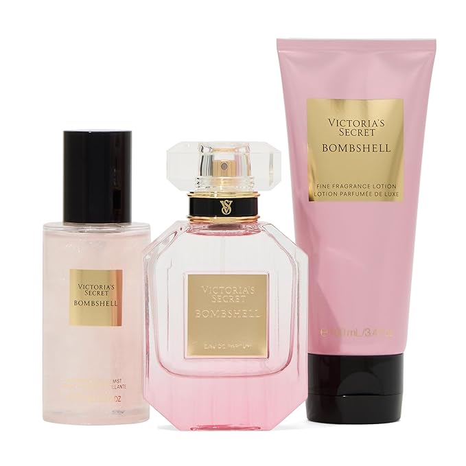 Victoria's Secret Bombshell 3 Piece Luxe Fragrance Gift Set: 1.7 oz. Eau de Parfum, Travel Lotion & Shimmer Mist