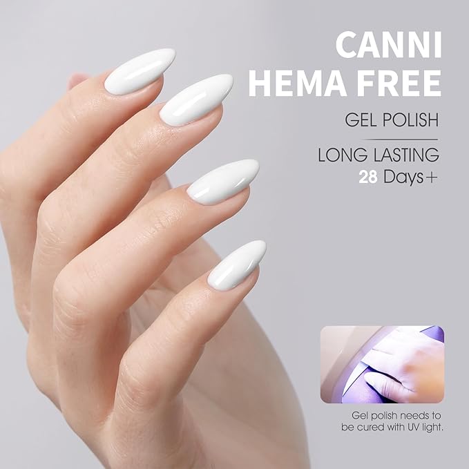 CANNI 2Pcs Hema-Free White Gel Nail Polish Set- White Gel Polish Kit, Soak Off LED Nail Gel Manicure Kit DIY at Home Salon Gifts for Women Girls