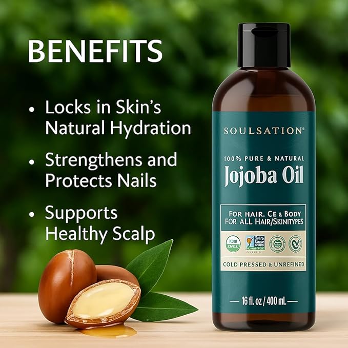 Organic Jojoba Oil for Skin, Hair & Face (8oz) | 100% Pure, Natural Cold Pressed - Hydrating Carrier Oil Hexane Free