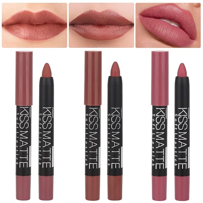 evpct 3Pcs Brown Lip Liner Crayon Pencils Set for Women, Neutral Matte Lipstick Lip Stick Crayon Long Lasting, Lips Pencil Liner and Lipstick set, Lipliner Pencil 24 Hours Long Wearing Lipstick labial