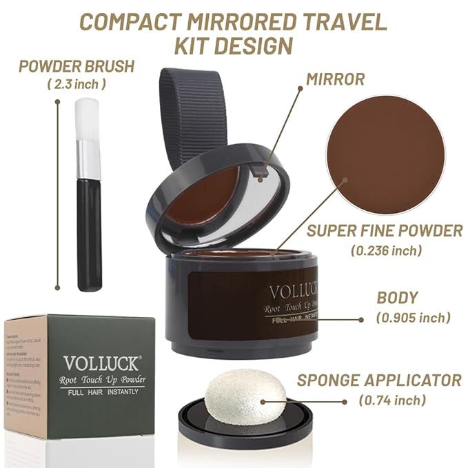 VOLLUCK Root Touch up Powder, Instant Hairline Powder for Thinning Areas and Gray Hair Coverage, Natural and Non-greasy Root Cover up for Women and Men (Hazel Brown, 0.14 Ounce)