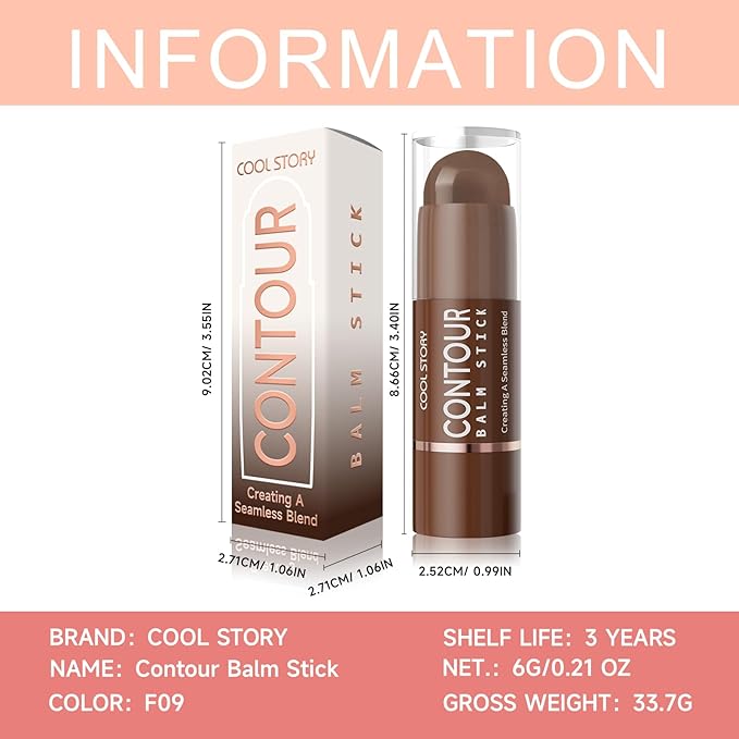 Cool Story 3-in-1 Makeup Set, Highlighter, Blush and Contour Balm Stick, Cream Formula for Face Contouring, Professional Cosmetic Kit (Contour-F09)