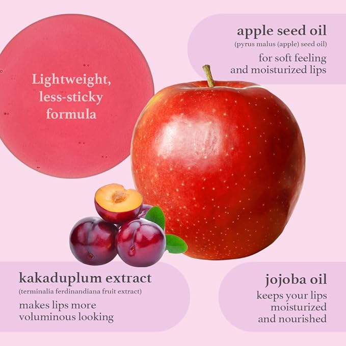 NOONI Korean Lip Oil Set - Appleberry & Appleplum | Long-Lasting, Moisturizing, Plumping, Revitalizing for Dry Lips, Waterproof, No Peel Off, Stocking Stuffers, lip plumper 0.12 FL Oz x 2ea