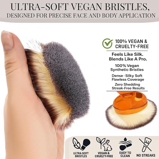 Angled Kabuki Brush – High-Density Face & Body Blending Makeup Brush for Liquid Foundation, Bronzing Lotion, Concealer, Powder, Cream, Contouring, Buffing & Streak-Free Self Tanner Applicator