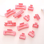 12 Pack Pink Square Claw Clips, Big and Small Neutral Rectangle Hair Claw Clips, Non-slip Matte Large Hair Clips for Women,Strong Hold jaw clip for Thick Thin Hair