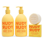 Nudy Rudy Hunny Bunny 2 Pack, Liquid Body Wash Bundle with Bonus Soap Bar, Aloe Vera and Vitamin E, Moisturizing Shower Gel and Body Wash and Bar Soap for Men and Women 16.9 fl oz and 4.2 oz