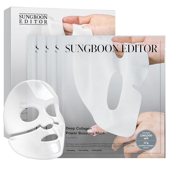SUNGBOON EDITOR Deep Collagen Overnight Mask Hydrating Mask for Glass Skin, Wrinkle Care, Firming & Pore Refining 2,160,000PPB Collagen + 9 Peptides Stocking Stuffers for Women Korean Skincare, 4ea