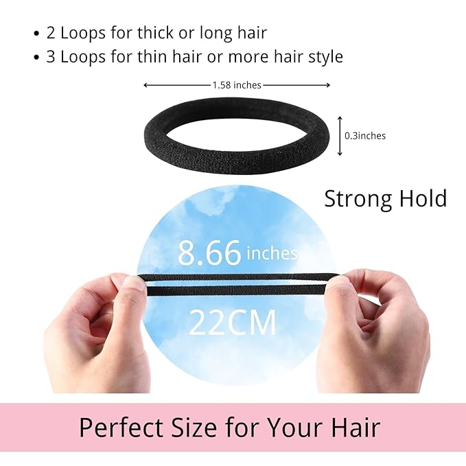 LuSeren 120PCS Black Hair Ties for Thick Hair – Seamless No Damage Elastic Ponytail Holders, Black Hair Band,Bulk Nylon Hair Elastics for Women