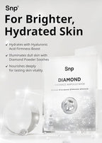 SNP 100% Diamond + 1000mg Hyaluronic Acid Sheet Mask | Tightening, Hydrating, and Nourishing with Real Diamonds for All Oily Skin Types | Korean Face Mask Skincare | Facial Moisturizing | 10 Sheets