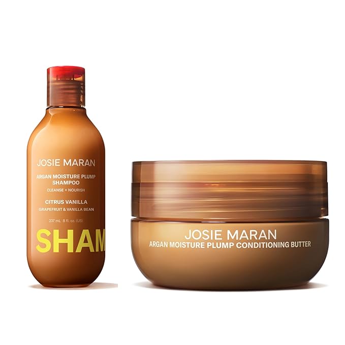 Josie Maran Love is in the Hair Kit - Includes Argan Moisture Plump Hair Shampoo & Conditioner Butter - Hydrating & Volumizing - Strengthens & Repairs Strands - Citrus Vanilla (2 Piece Set)