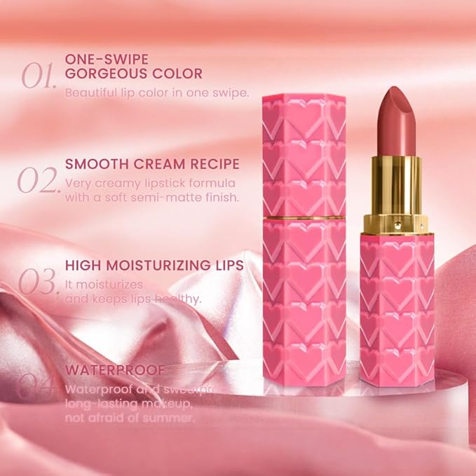 evpct 1Pcs Warm Pink Lipstick, Silky Velvet Matte Lipstick Pack Sets for Women, Long Lasting Smudge Proof Lipstick Lip Stain Makeup Kit matte lipstick 24 hours original P01