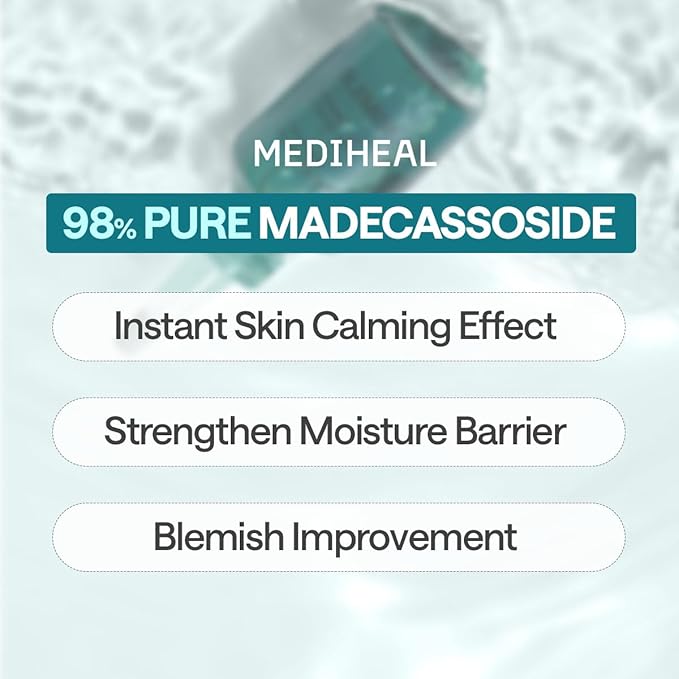 Mediheal Madecassoside Essential Sheet Mask Blemish Repair 10 pcs. 98% Purity Madecassoside & Hyaluronic Acid Included. Enhancing Moisture Barrier & Skin Texture Care. Vegan Formula Sheet Mask