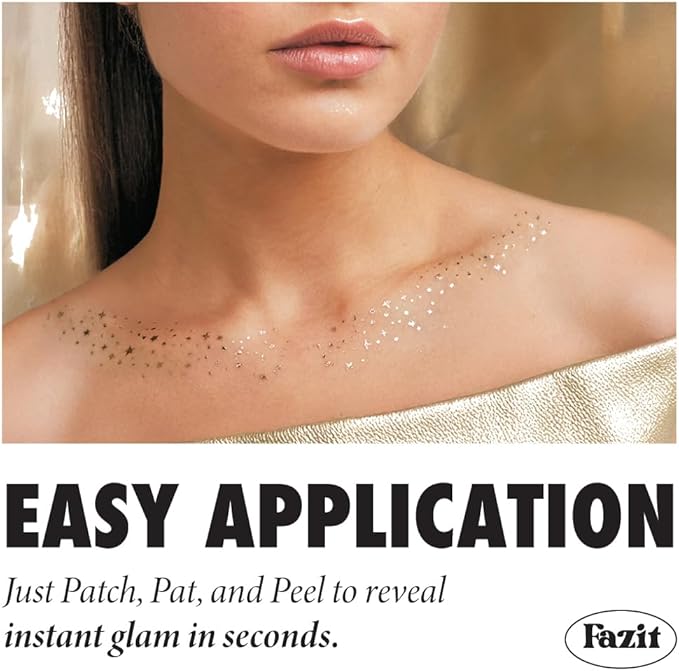 Fazit Makeup Patches - Gold Decollatage Speckles - Glow Up Make-Up Patches - Cute Glitter Makeup Accessories For Women - Cosmetic Glitter