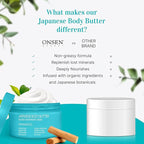 Onsen Japanese Body Butter for Women - Skin Refinery Cream Natural and Organic Shea Butter Moisturizing Clear Skin Exfoliator with Coconut Oil and Vitamin E - 8.6 fl oz / 255 ml (Sandalwood)