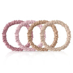 4Pcs 100% Mulberry Silk Scrunchies Hair Care, 22 Momme Mulberry Silk Skinny Hair Ties Elastic, Hair Ties Scrunchies Set Women Curly Thin Hair (Beige,Blonde,Pink,Plum Purple)
